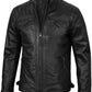 Mens Quilted Shoulder Black Cafe Racer Leather Jacket