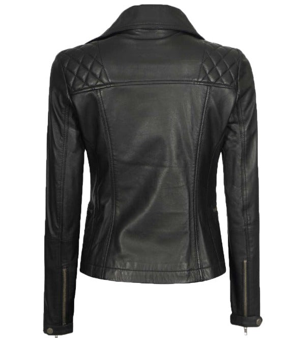 Amanda Women's Asymmetrical Black Quilted Leather Jacket