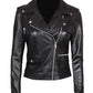 Amber Womens Black Leather Moto Jacket in Asymmetrical Style