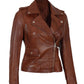 Amber Womens Cognac Asymmetrical Leather Moto Jacket