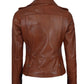 Amber Womens Cognac Asymmetrical Leather Moto Jacket