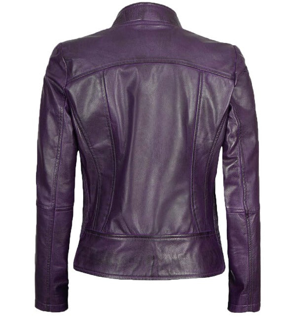 Amy Womens Vintage Purple Leather Biker Jacket