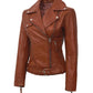 Angela Womens Tan Asymmetrical Leather Moto Jacket