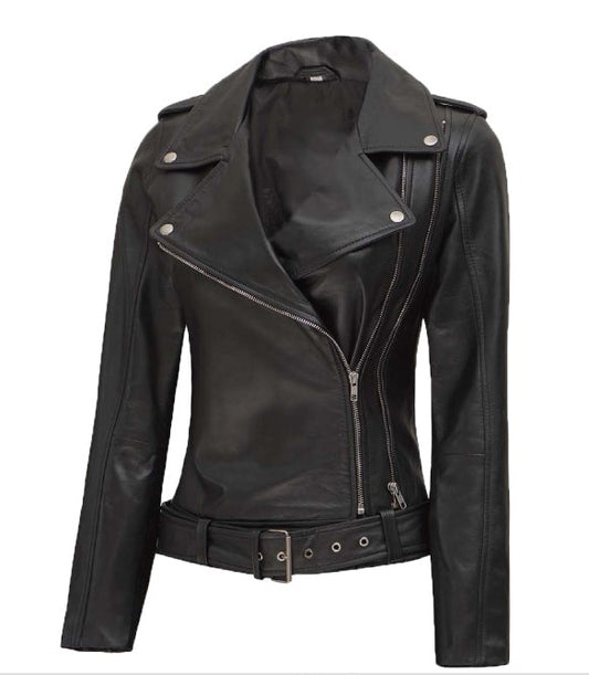 Arkansas Womens Motorcycle Black Asymmetrical Leather Jacket