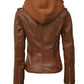 Bagheria Brown Womens Leather Jacket with Removable Hood