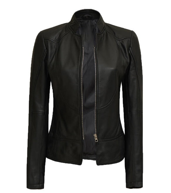 California Womens Black Leather Moto Jacket