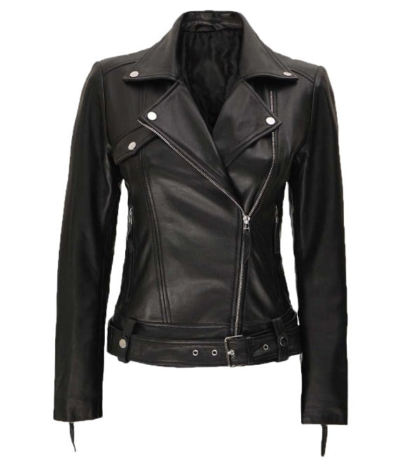 Angela Womens Black Asymmetrical Leather Jacket