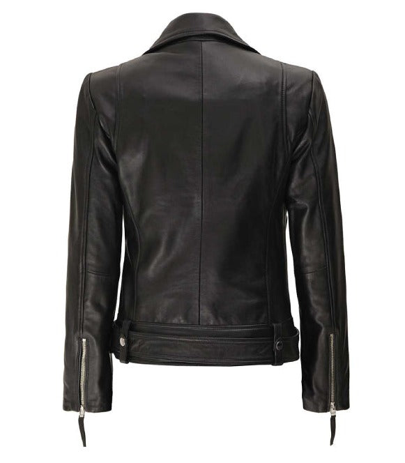 Angela Womens Black Asymmetrical Leather Jacket