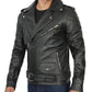 Denny Asymmetrical Black Belted Moto Leather Jacket Men