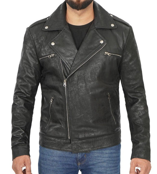 Frierson Asymmetrical Black Snuff Leather Moto Jacket Mens
