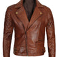 Frisco Cognac Quilted Motorcycle Leather Jacket for Men