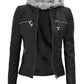 Gloria Womens Black Leather Jacket With Hood