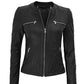 Gloria Womens Black Leather Jacket With Hood