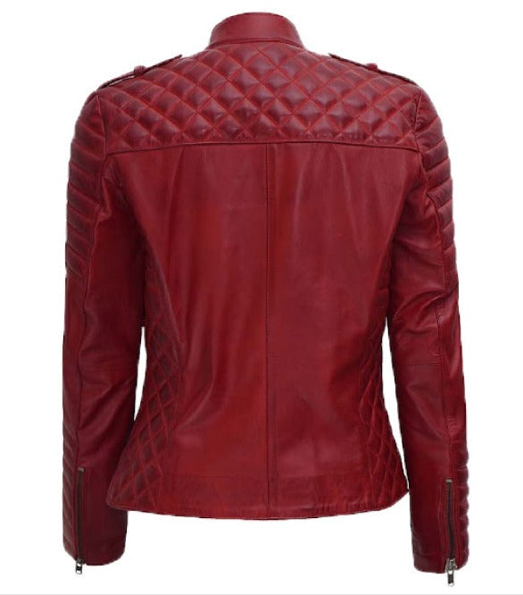Jannie Red Asymmetrical Padded Leather Jacket