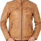 Johnson Camel Quilted Distressed Leather Jacket for Men