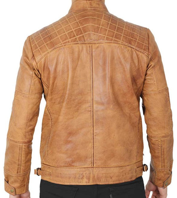 Johnson Camel Quilted Distressed Leather Jacket for Men