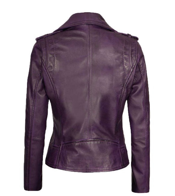 Kristen Purple Asymmetrical Motorcycle Jacket for Women