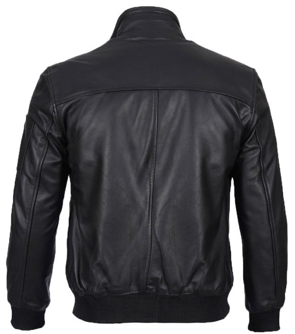 Black Cowhide Leather Bomber Jacket for Men