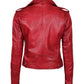 Margaret Womens Red Asymmetrical Leather Biker Jacket