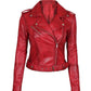 Margaret Womens Red Asymmetrical Leather Biker Jacket