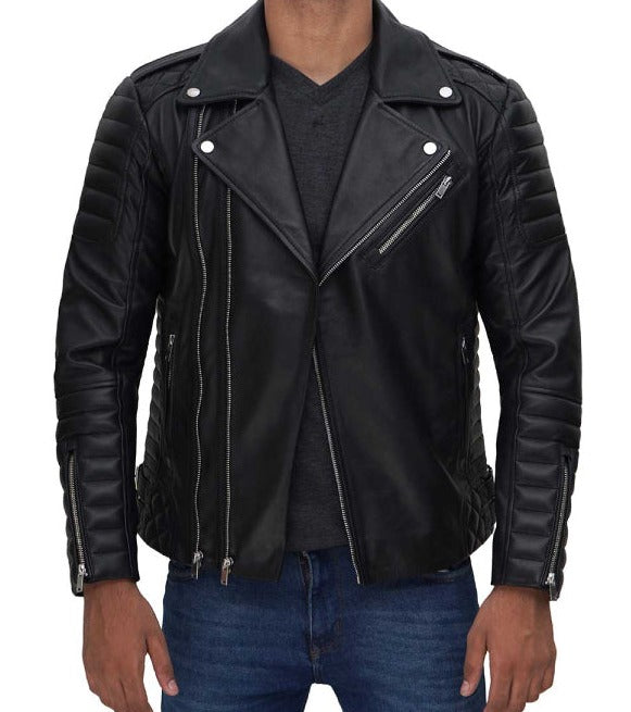 Belfort Black Asymmetrical Biker Quilted Leather Jacket