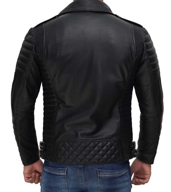 Belfort Black Asymmetrical Biker Quilted Leather Jacket