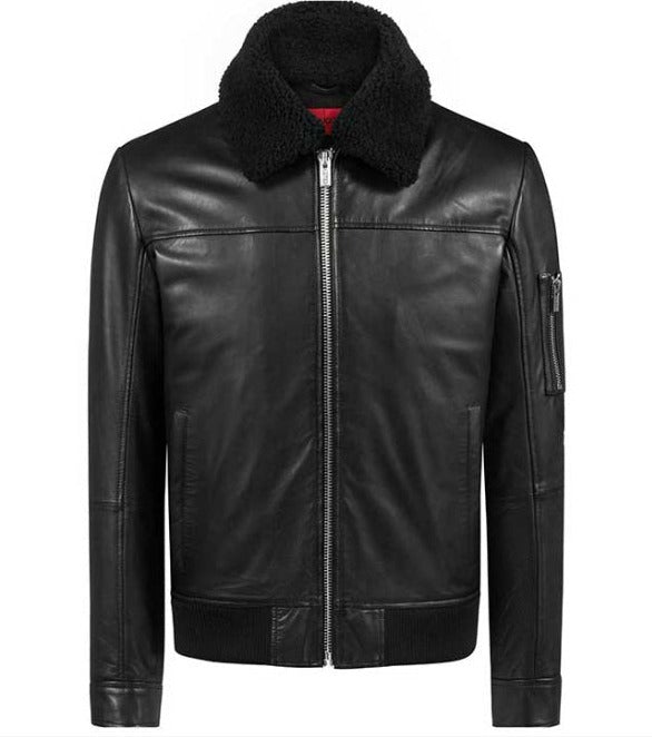 Black Bomber Fur Collar Real Leather Jacket Mens – Natural Jackets