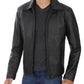 Mens Black Shirt Collar Leather Cowhide Jacket