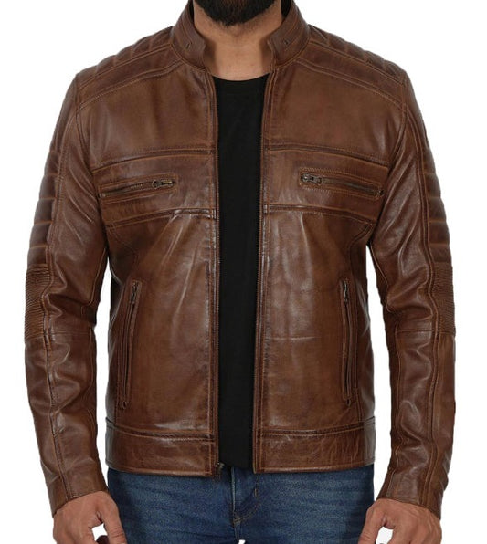 Men’s Washed Cafe Racer Leather Jacket