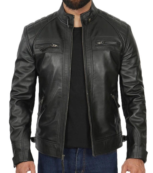 Mens Quilted Leather Jacket - Natural Jacket