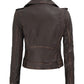 Nellie Dark brown Asymmetrical Cropped Leather Jacket Womens