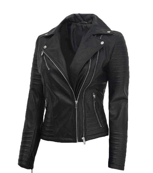 Nicholle Womens Black Asymmetrical Biker Jacket