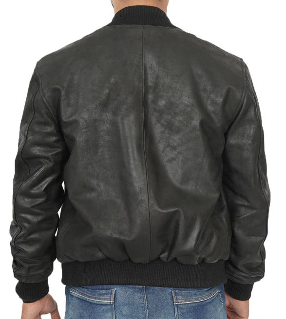Portwood Black Snuff Leather Bomber Jacket Men