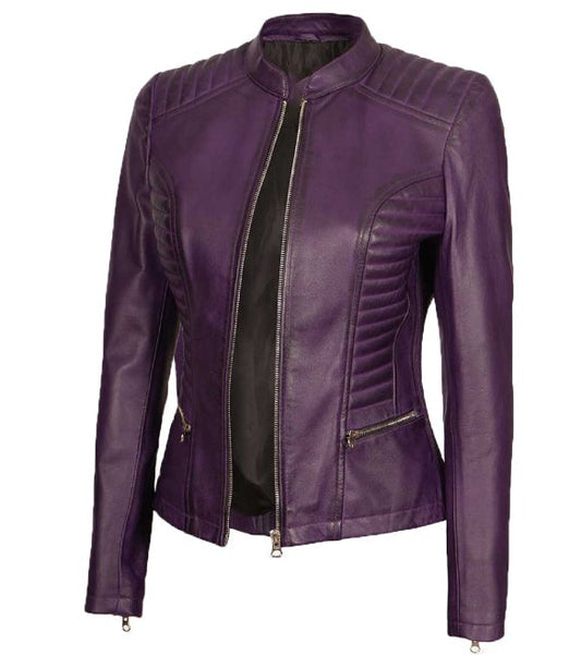 Rachel Women's Purple Slim Fit Leather Jacket