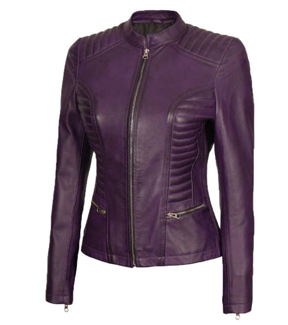 Rachel Women's Purple Slim Fit Leather Jacket