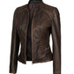 Rachel Women's Rub Off Brown Slim Fit Leather Jacket