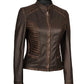 Rachel Women's Rub Off Brown Slim Fit Leather Jacket