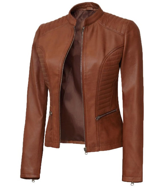 Rachel Women's Tan Slim Fit Leather Jacket