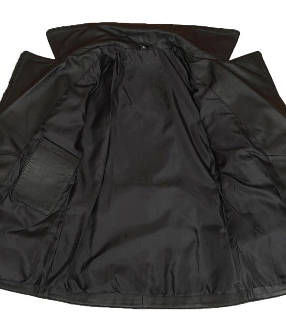 Asymmetrical Black Four Pocket Belted Moto Jacket