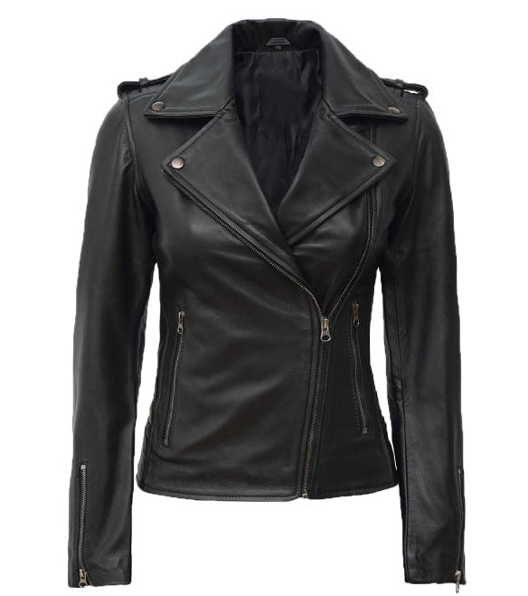 Women Kirsten Motorcycle Black Asymmetrical Leather jacket