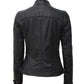 Womens Black Real Leather Cafe Racer Jacket in four zipper pockets