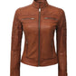 Womens Brown Quilted Cafe Racer Leather Jacket