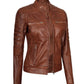 Women's Cognac Quilted Cafe Racer Leather Jacket