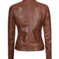 Women's Cognac Quilted Cafe Racer Leather Jacket