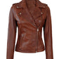 Women's Distressed Asymmetrical Cognac Moto Leather Jacket