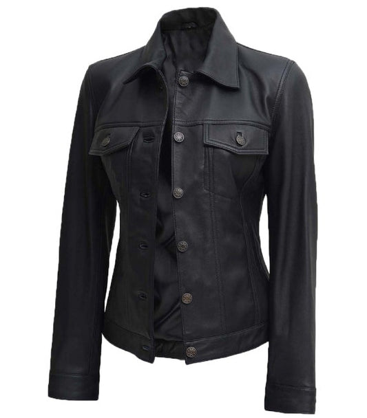 Leather Trucker Jacket For Womens