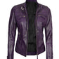 Women Purple Quilted Cafe Racer Leather Jacket For You