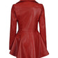 Red Asymmetrical Peplum Leather Jacket For Women