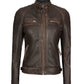 Women's Brown Rub Off Café Racer Leather Jacket