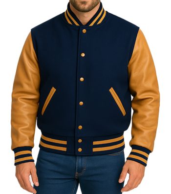 blue and yellow letterman jacket